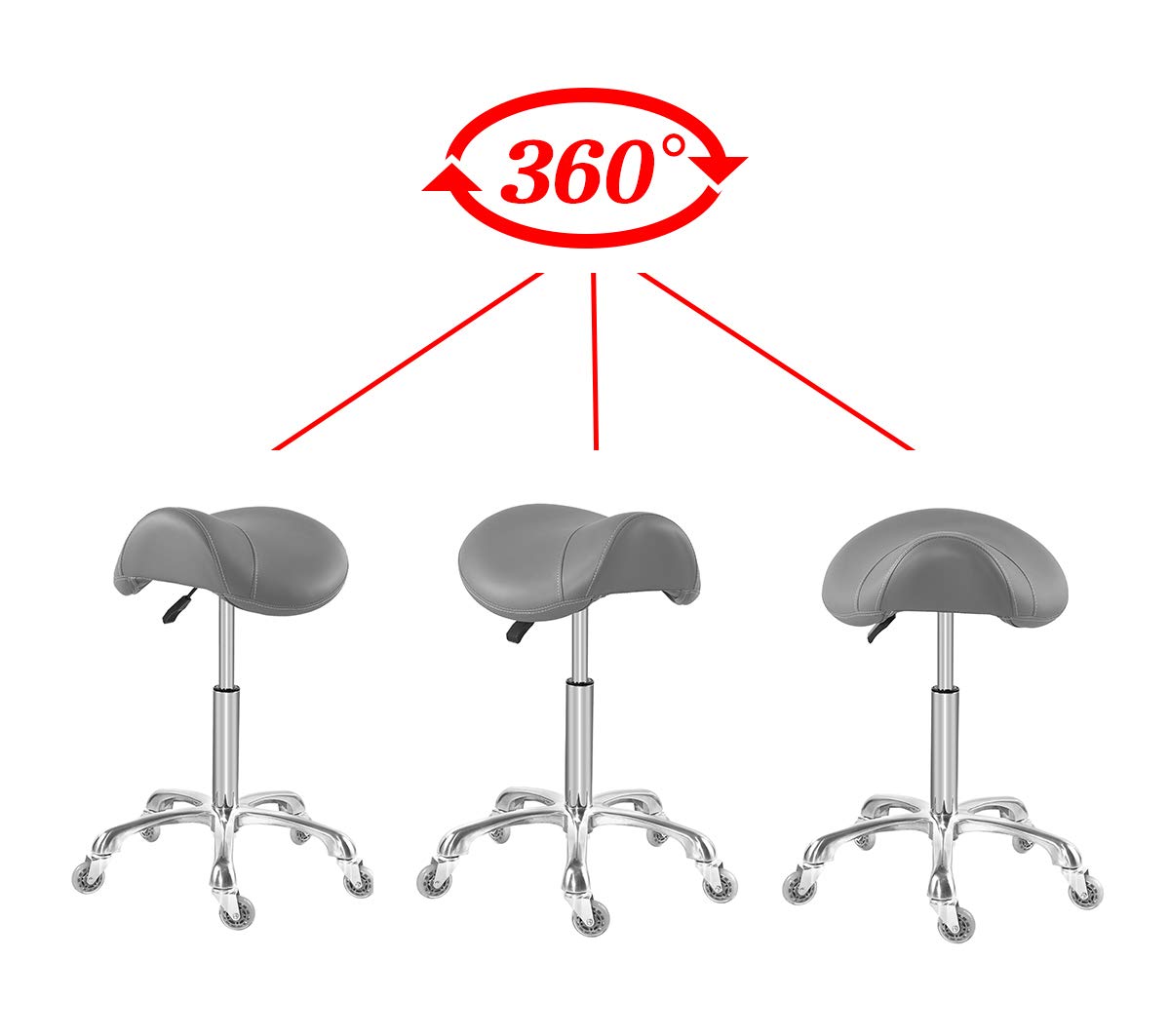Antlu Saddle Stool Chair for Massage Clinic Spa Salon Cutting, Saddle Rolling Stool with Wheels Adjustable Height (Black)
