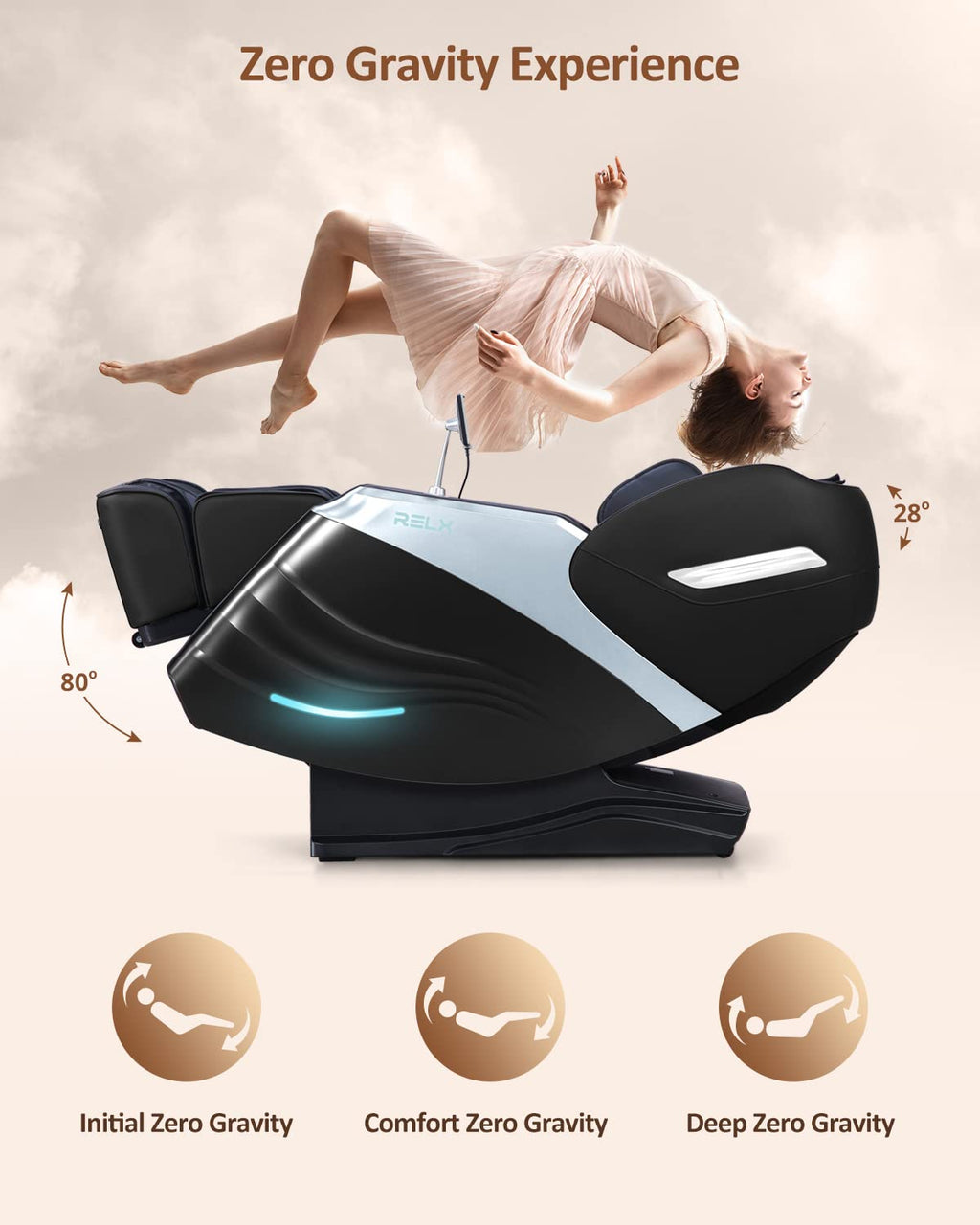 RELX Massage Chair Full Body, 20 Modes Zero Gravity SL-Track Shiatsu Massage Chair Built-in Heat System, Airbag Massage with Body Scan, Deep Yoga Stretch, Calfrest Extension and AI Control(Cream)