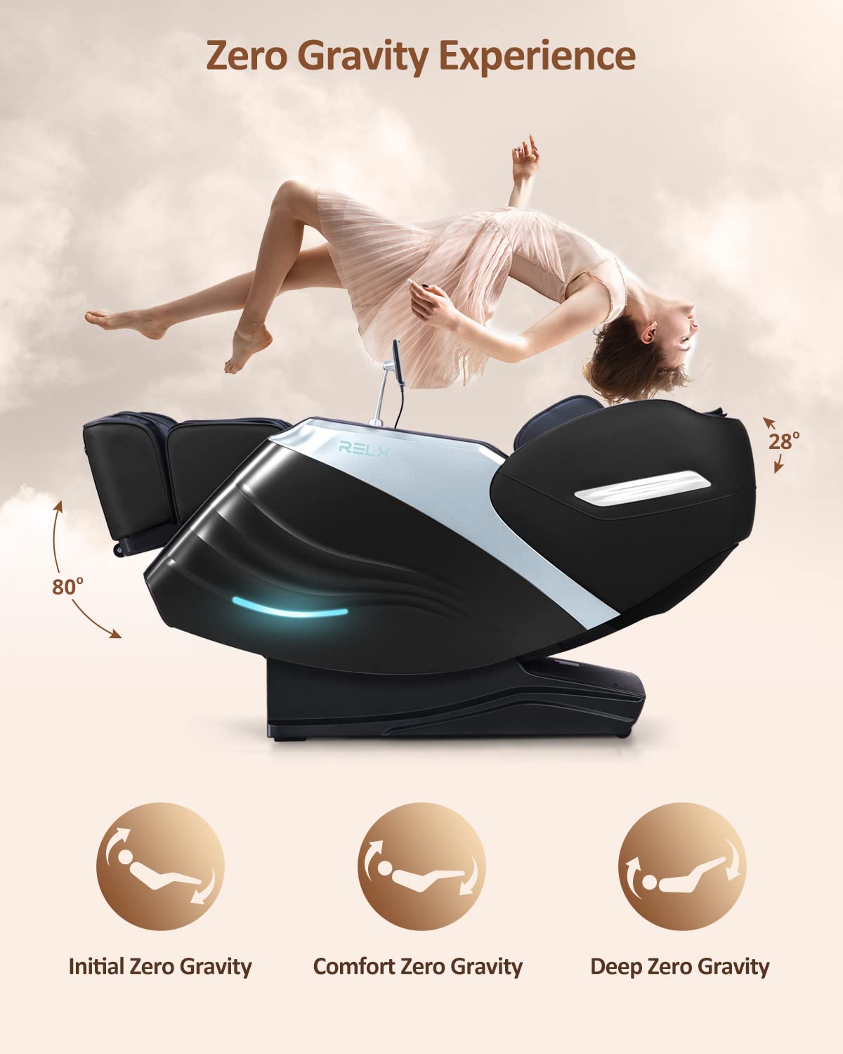 RELX Massage Chair Full Body, 20 Modes Zero Gravity SL-Track Shiatsu Massage Chair Built-in Heat System, Airbag Massage with Body Scan, Deep Yoga Stretch, Calfrest Extension and AI Control(Cream)