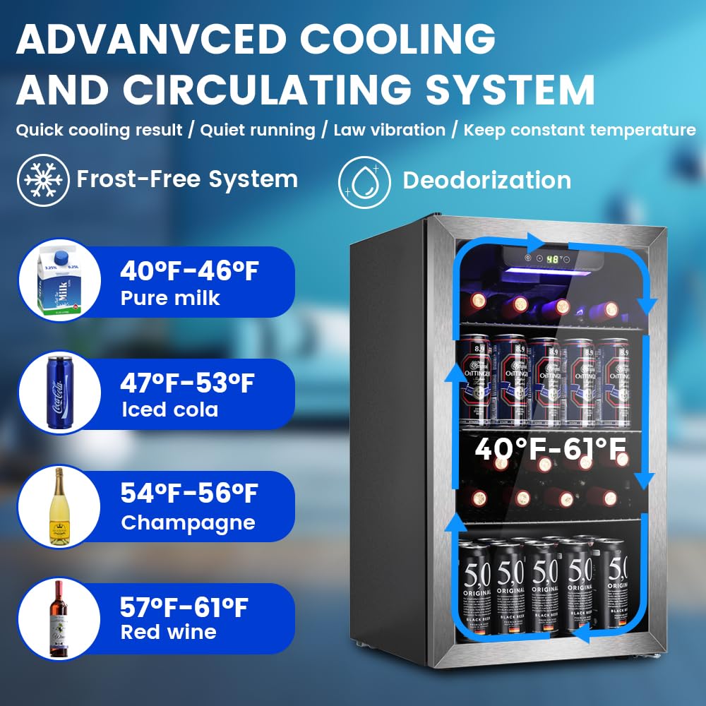 Electactic 50 Cans Beverage Refrigerator Cooler, 1.3 Cu.ft Mini Fridge Countertop Drink Cooler with Glass Door for Beer, Soda,Wine, Adjustable Digital Temperature Control for Home Dorm Bar, Black