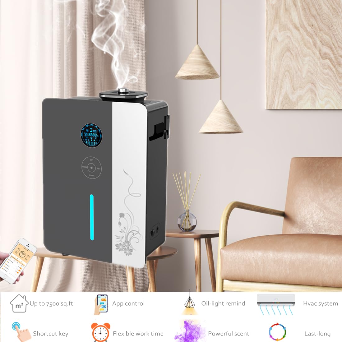 Kevinleo Scent Diffuser Machine – 7,500 Sq.Ft Waterless Cold-Air Technology, WiFi & App Control, HVAC Connect & Standalone, 800ml Essential Oil Diffuser for Office, Hotel, Home Gym, Commercial Use