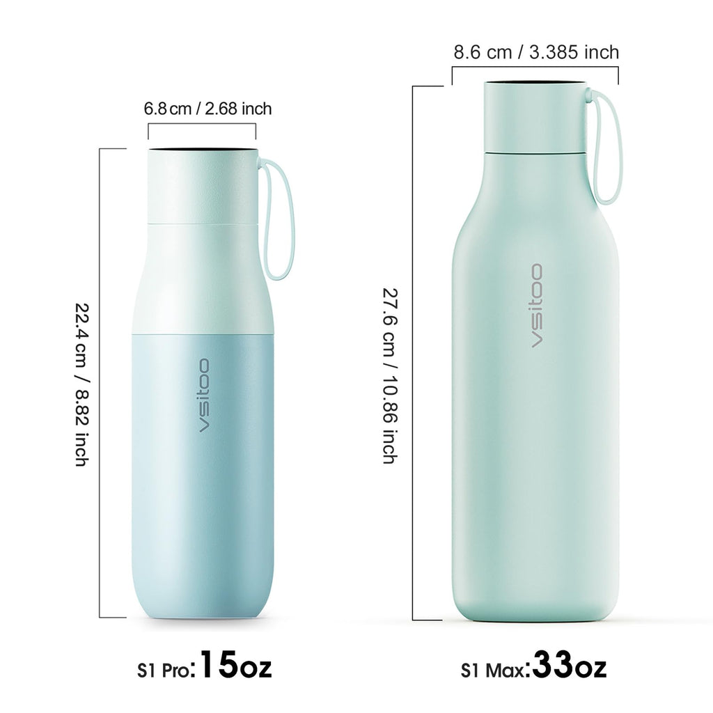 VSITOO 15oz Mini Smart Water Bottle，Self-Cleaning Insulated Bottle, Small Thermoses with AI, App & Touchscreen, Perfect Purse Water Bottle for Travel, Gym & Office, Pink