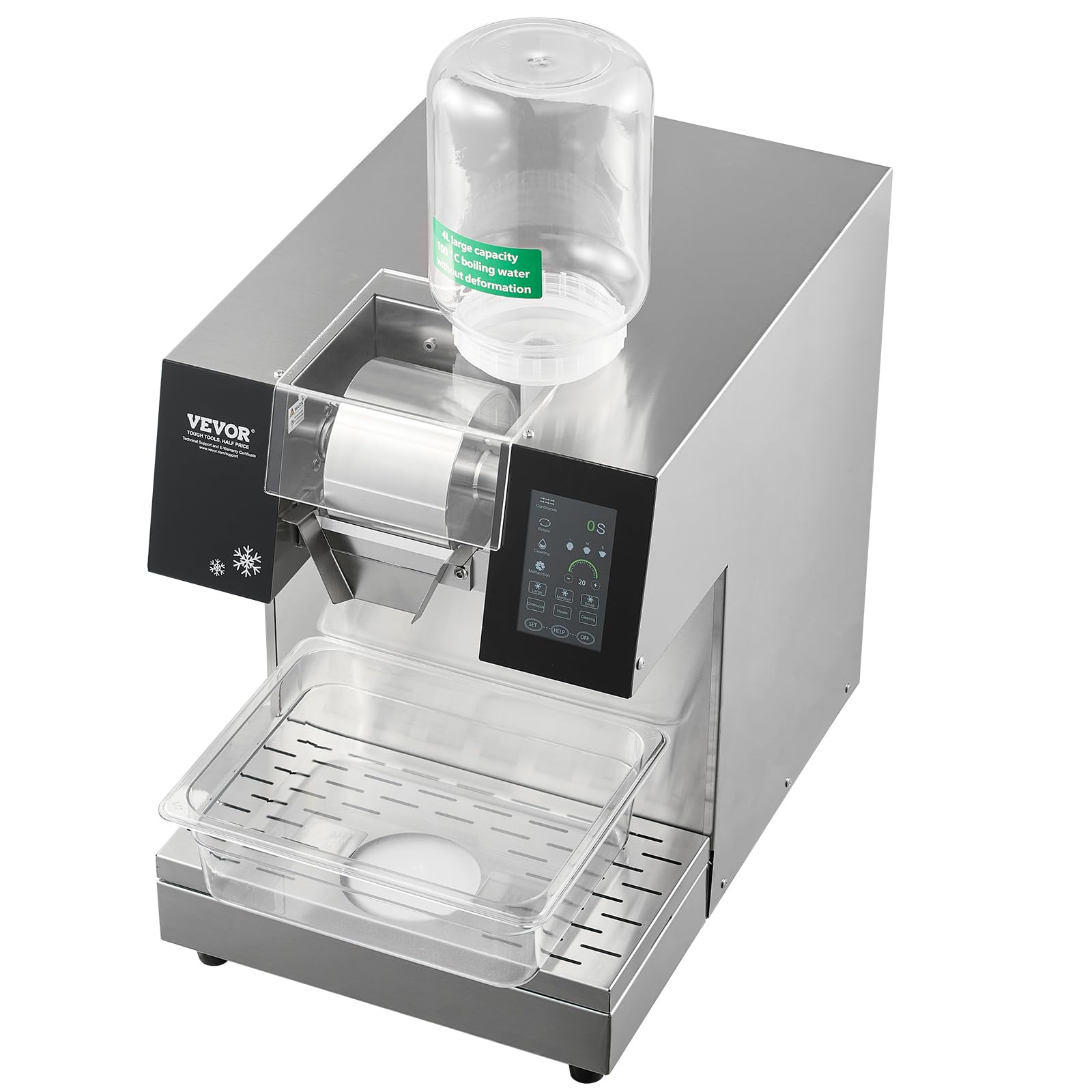 VEVOR Commercial Snowflake Ice Machine, 397LBS/24H Snowflake Ice Maker, Stainless Steel Ice Shaver Machine, Electric Snow Cone Maker, Liquid Cooling System for Rapid Heat Dissipation, Ice Cream