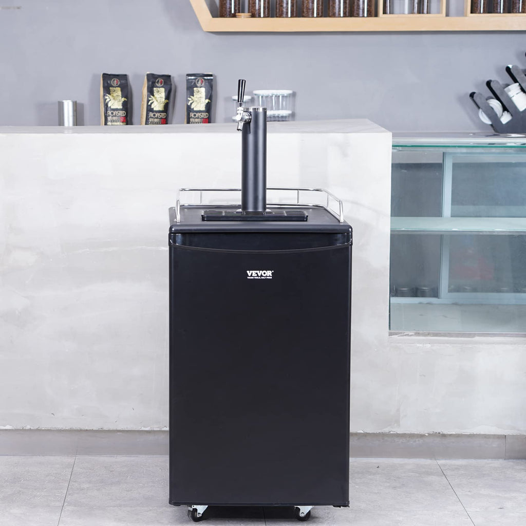 VEVOR Beer Kegerator, Dual Tap Commercial Draft Beer Dispenser for D system, Full Size Keg Refrigerator with 5lbs CO2 Tank, Hold 2 Sixth / 2 Ball lock keg, Black