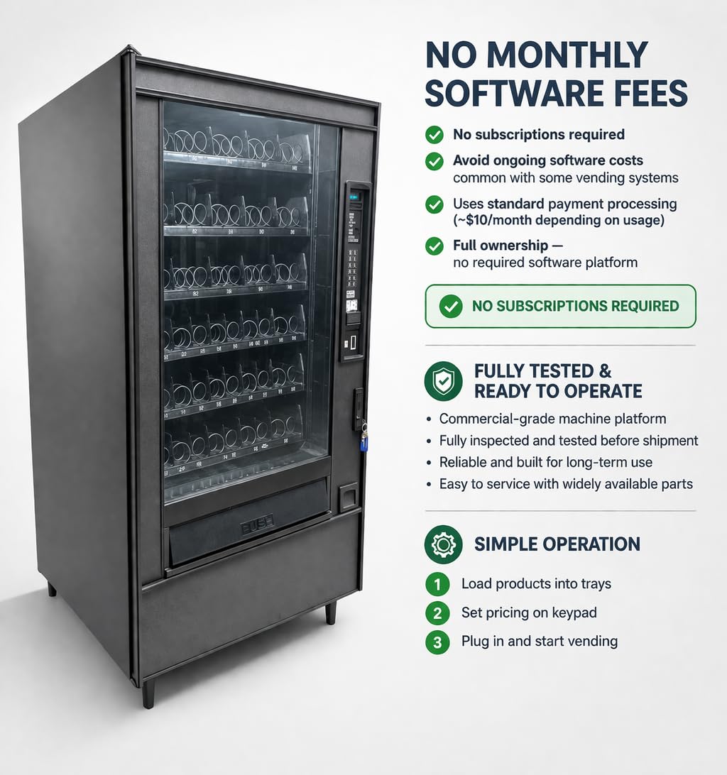 Commercial Snack Vending Machine – Credit Card Reader Included, No Monthly Software Fees, Remanufactured & Tested, 40 Selections, Bill & Coin, Indoor Use