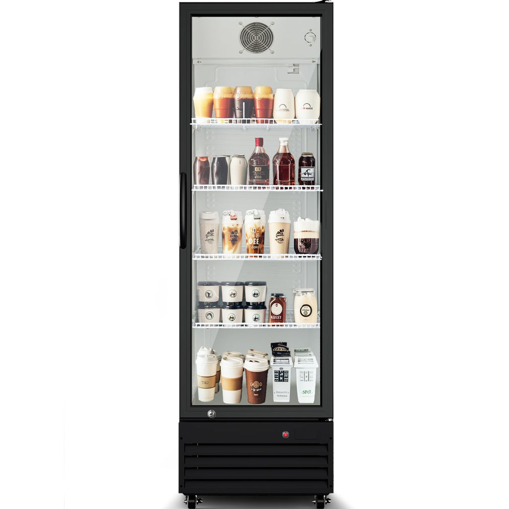 BODEGACOOLER Commercial Beverage Refrigerator with Glass Door,12.5 Cu.Ft Display Merchandiser Drink Refrigerator,Upright Commercial Bar Fridge,Display Drink Cooler,Soft LED Light,Romovable Shelves