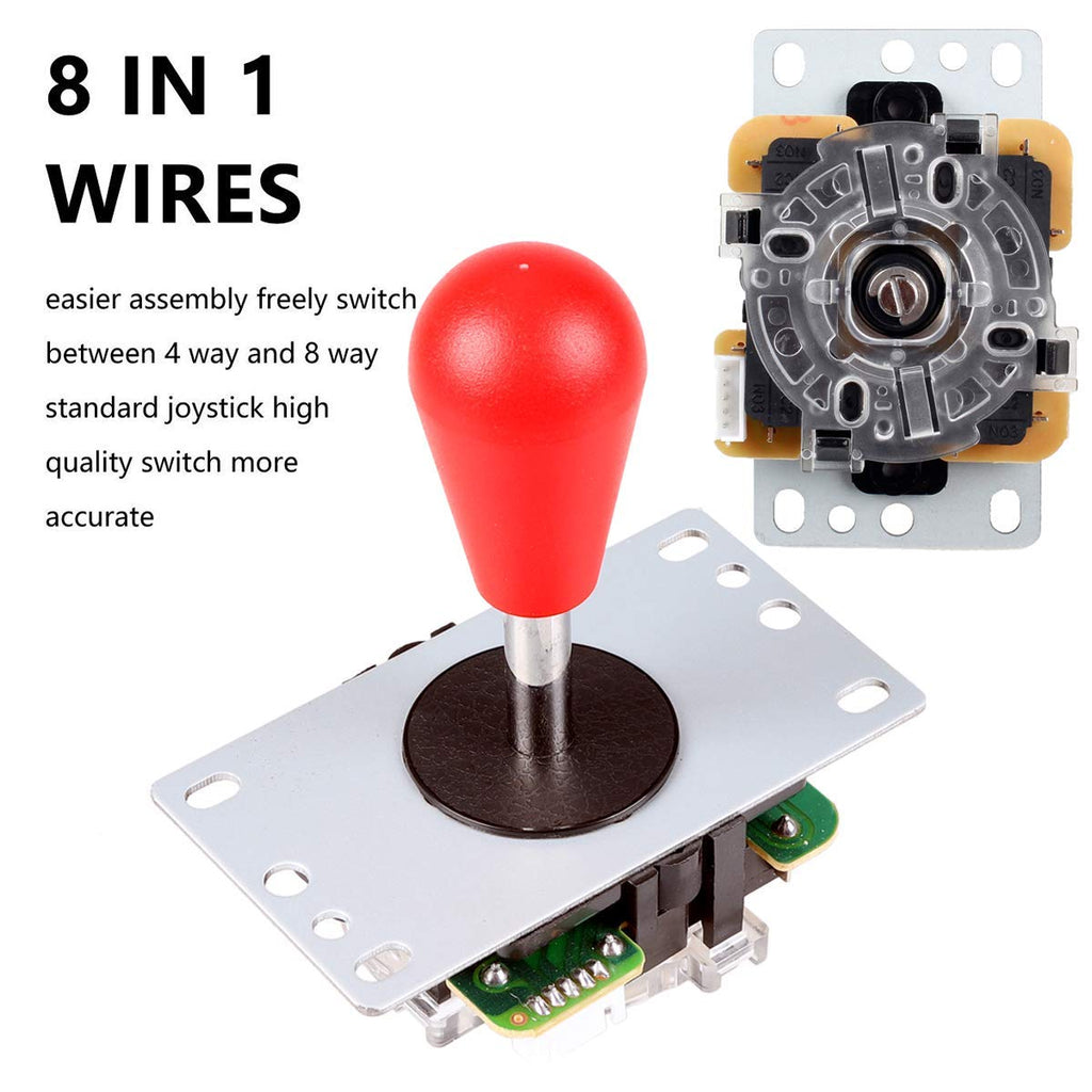 Fosiya LED Arcade Joystick Buttons Kit Ellipse Oval Style 8 Ways Joystick + 20 x LED Arcade Buttons for 2 Player Video Games Standard Controllers All Windows PC MAME Raspberry Pi (Mix Colors Kits)