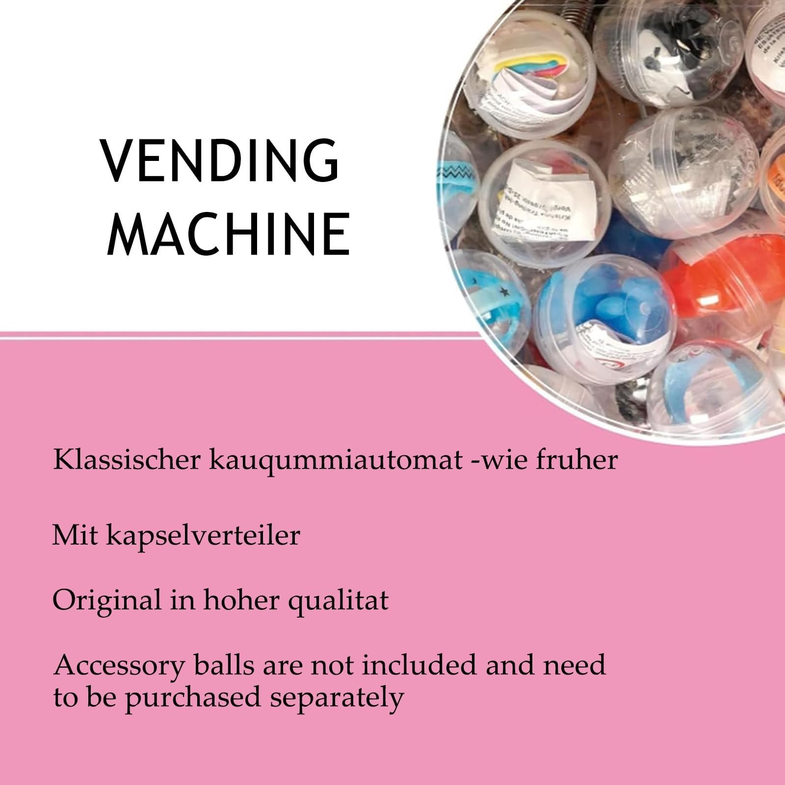 18.1inch Height Candy Gumball Vending Machine, Gumball Automatic Machine, Toy Capsule Dispenser Machine，Claw Machine for Kids Perfect for Birthdays(Pink)