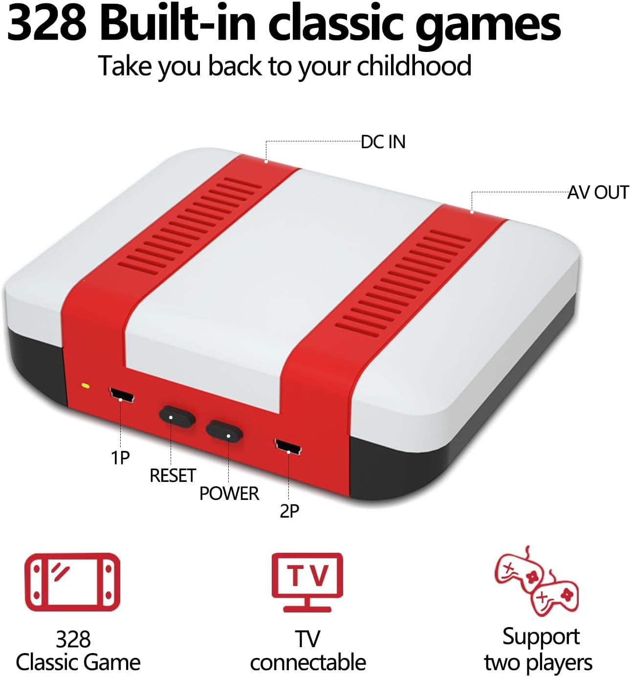 Classic Mini Retro Game Console | Built-in 328 Classic TV Games, Comes with 2 Controllers, AV Output, Plug and Play