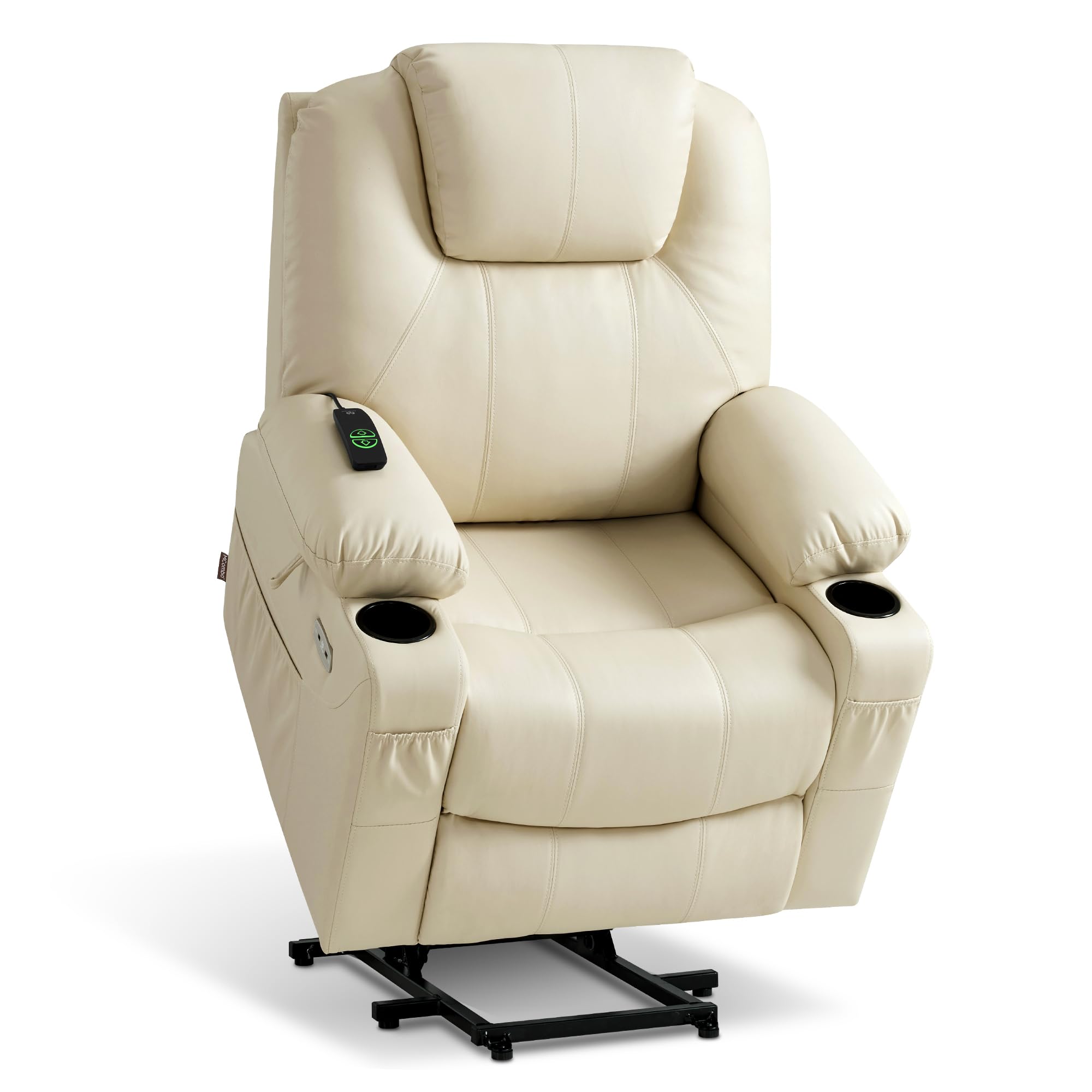 MCombo Electric Power Lift Recliner Chair Sofa with Massage and Heat for Elderly, 3 Positions, 2 Side Pockets, and Cup Holders, USB Ports, Faux Leather 7040 (Grey, Medium)