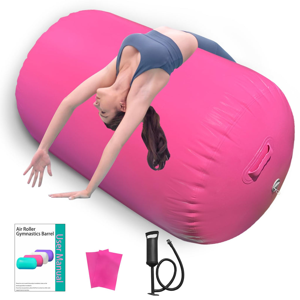 Air Roller Gymnastics Barrel, Inflatable Tumbling Equipment for Girls, Back Handspring & Backbend Trainer Mat for Cheerleading & Home Practice (Includes Manual Air Pump)
