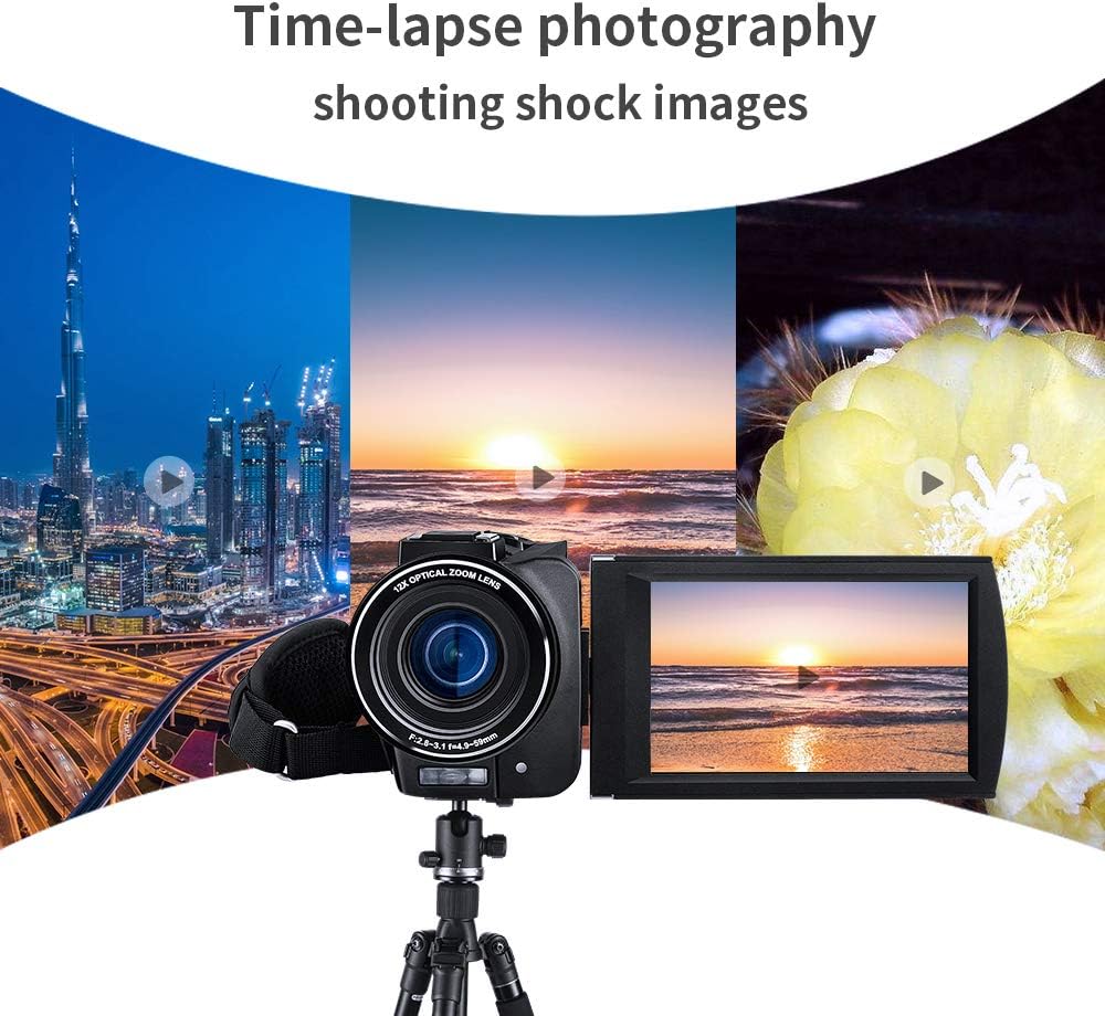 ORDRO 4K Camcorder UHD Video Camera Digital 1080P with 12x Optical Zoom Live Streaming Camera Recorder Bundle