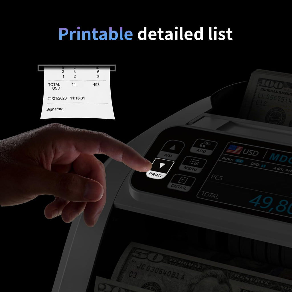 Aneken N60 Money Counter Machine Mixed Denominations, Cash Counter with 3.5” HD Dual TFT Display, UV/MG/IR/DD Counterfeit Detection, Printer-Ready Bill Counting Machine for Business, Upgraded Version