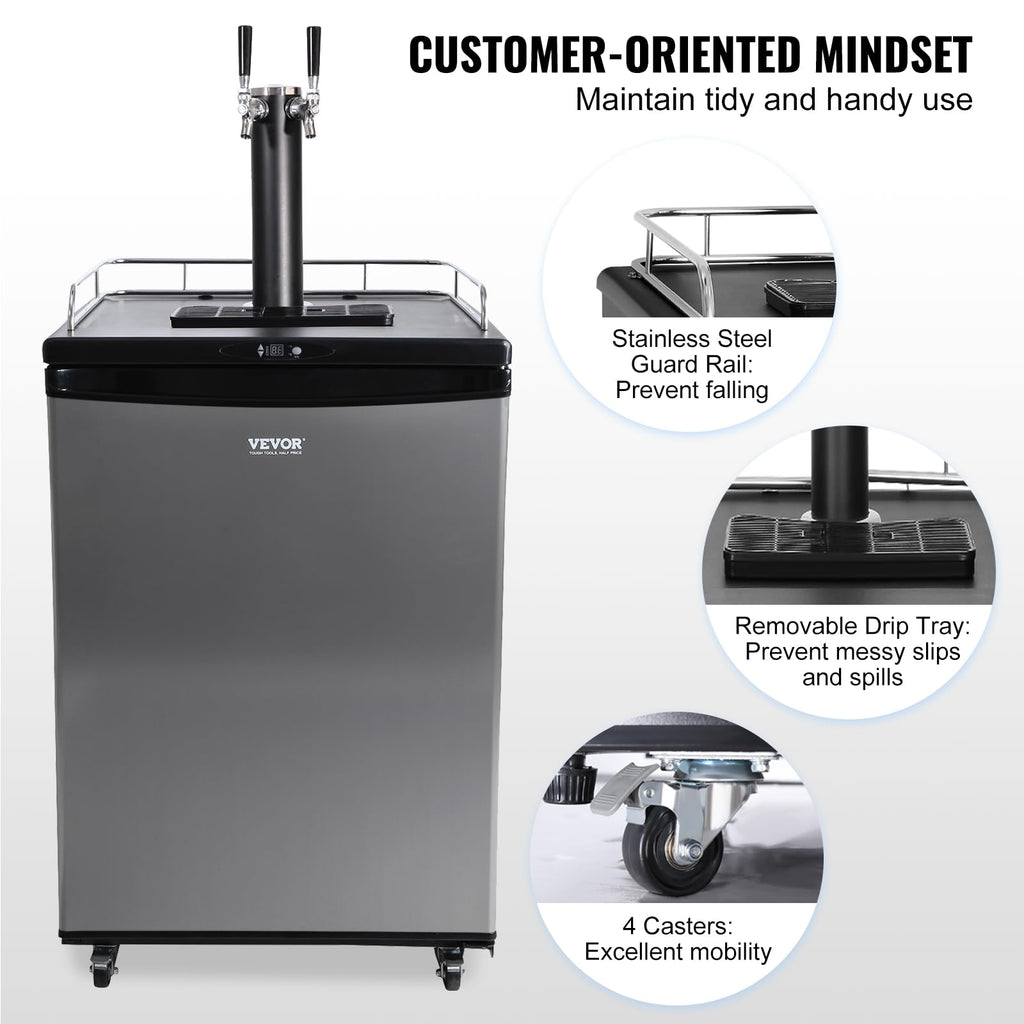 VEVOR Beer Kegerator, Dual Tap Commercial Draft Beer Dispenser for D system, Full Size Keg Refrigerator with 5lbs CO2 Tank, Hold 2 Sixth / 2 Ball lock keg, Black