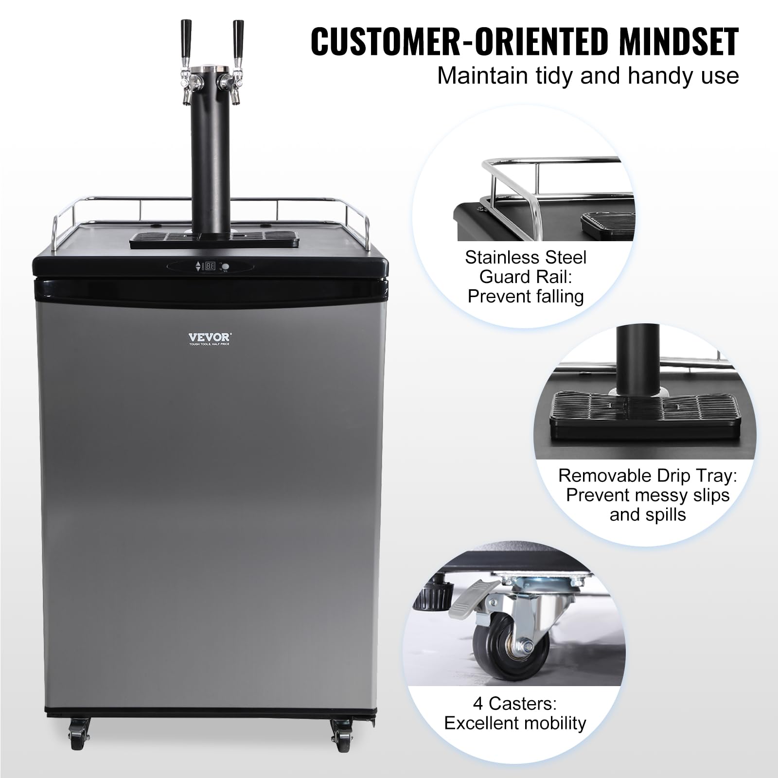 VEVOR Beer Kegerator, Dual Tap Commercial Draft Beer Dispenser for D system, Full Size Keg Refrigerator with 5lbs CO2 Tank, Hold 2 Sixth / 2 Ball lock keg, Black