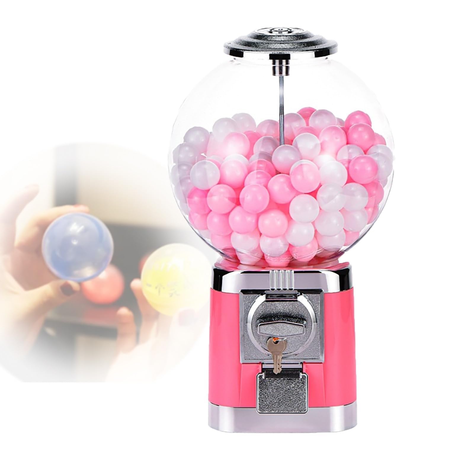 18.1inch Height Candy Gumball Vending Machine, Gumball Automatic Machine, Toy Capsule Dispenser Machine，Claw Machine for Kids Perfect for Birthdays(Pink)