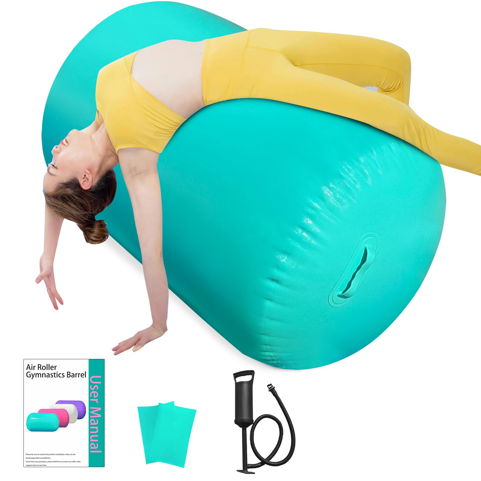 Air Roller Gymnastics Barrel, Inflatable Tumbling Equipment for Girls, Back Handspring & Backbend Trainer Mat for Cheerleading & Home Practice (Includes Manual Air Pump)