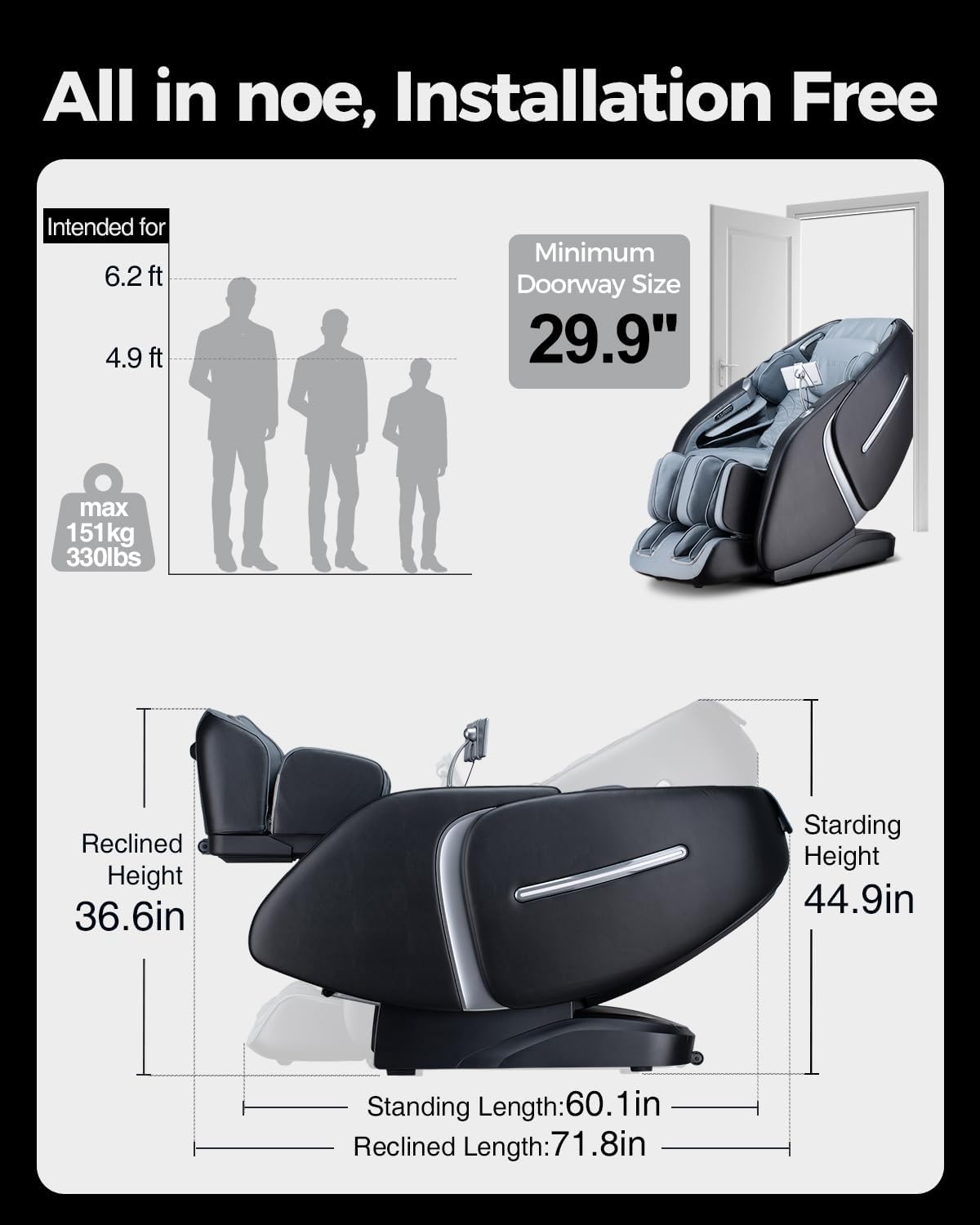 4D Massage Chair Full Body Zero Gravity Shiatsu Messager Chair-SL Track AI APP Body Scanning Heating Back Foot Recliner-Massaging Chairs for Office Home