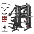 Commercial Smithe Machine with Weight Stack, All-in-One Power Cage Squat Rack Home Gym System with Leg Press Attachment & Cable Crossover, Multi-Functional Trainer with Dual Pulley System for Home Gym