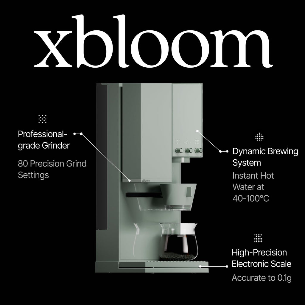 xBloom Studio Coffee Machine – Drip Coffee Maker with Built-in Grinder and Scale, 3 Automation Levels, App Connected Pour Over Coffee Maker for Specialty Coffee Lovers, Sage Green x Gold