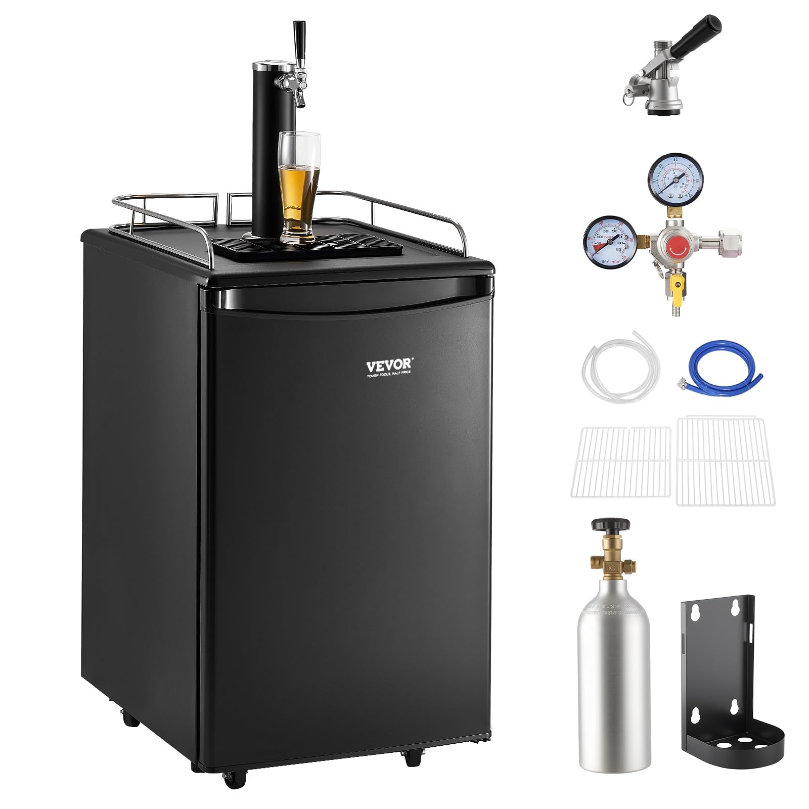 VEVOR Beer Kegerator, Dual Tap Commercial Draft Beer Dispenser for D system, Full Size Keg Refrigerator with 5lbs CO2 Tank, Hold 2 Sixth / 2 Ball lock keg, Black