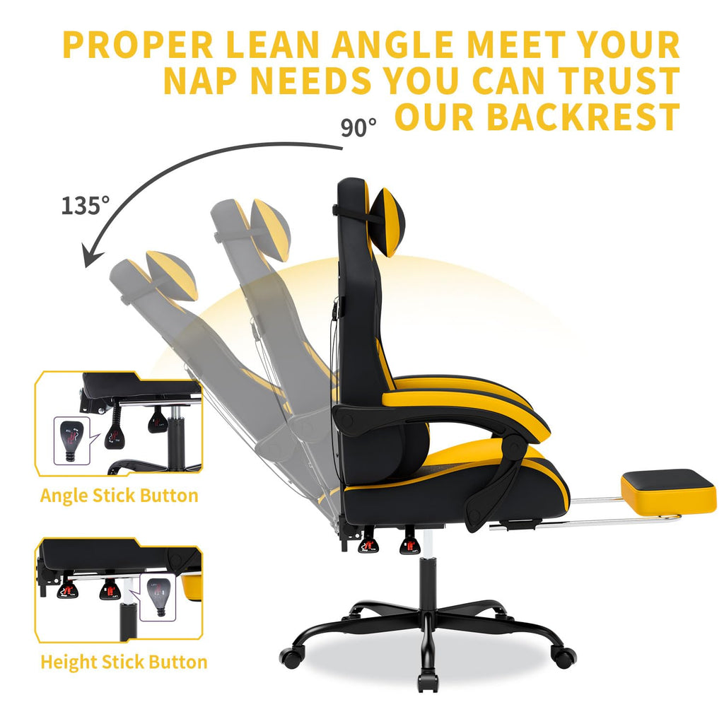 Gaming Chair with Massage,Ergonomic PC Gaming Chair with Footrest Comfortable Headrest and Lumbar Support, High Back, 300LBS (Grey)