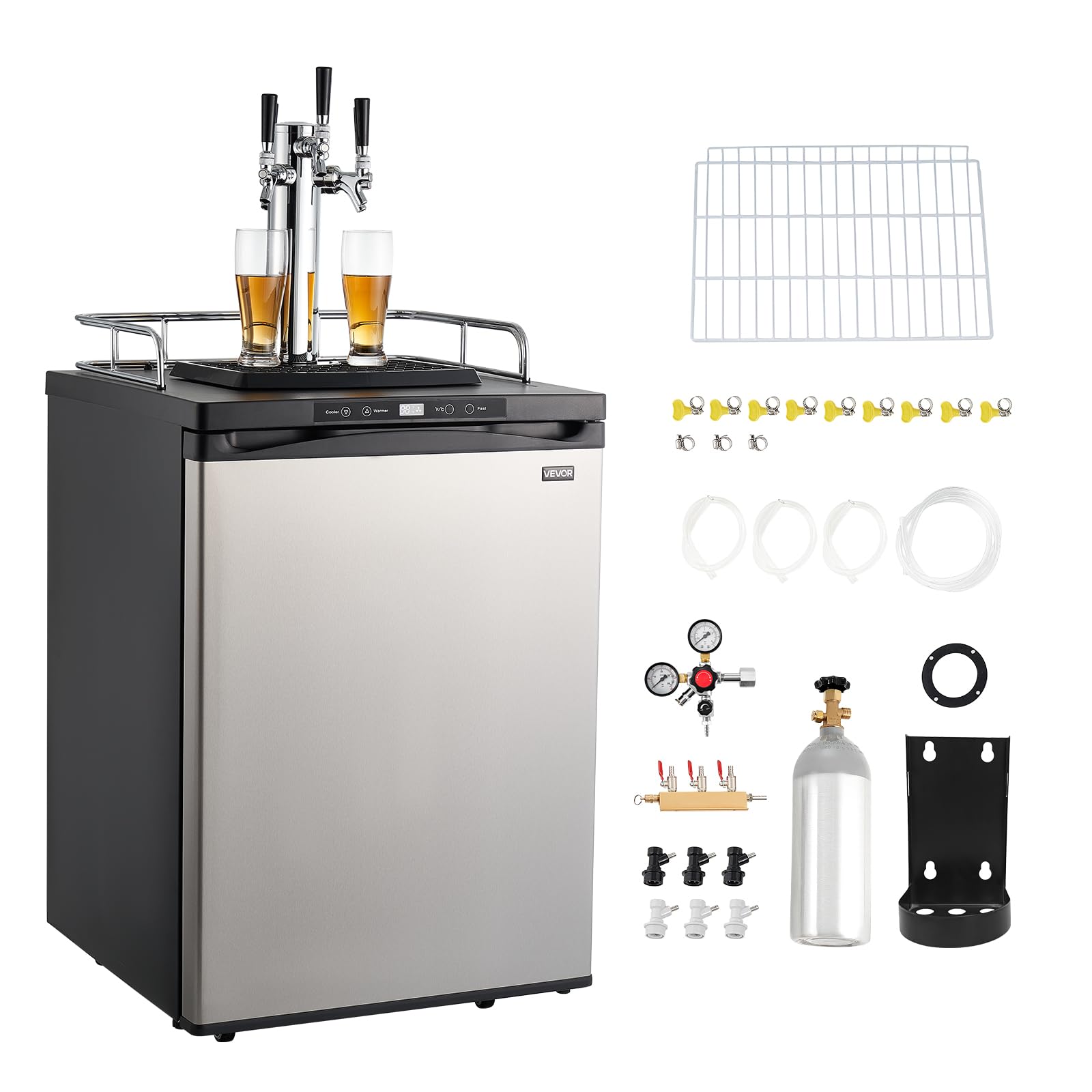 VEVOR Beer Kegerator, Dual Tap Commercial Draft Beer Dispenser for D system, Full Size Keg Refrigerator with 5lbs CO2 Tank, Hold 2 Sixth / 2 Ball lock keg, Black
