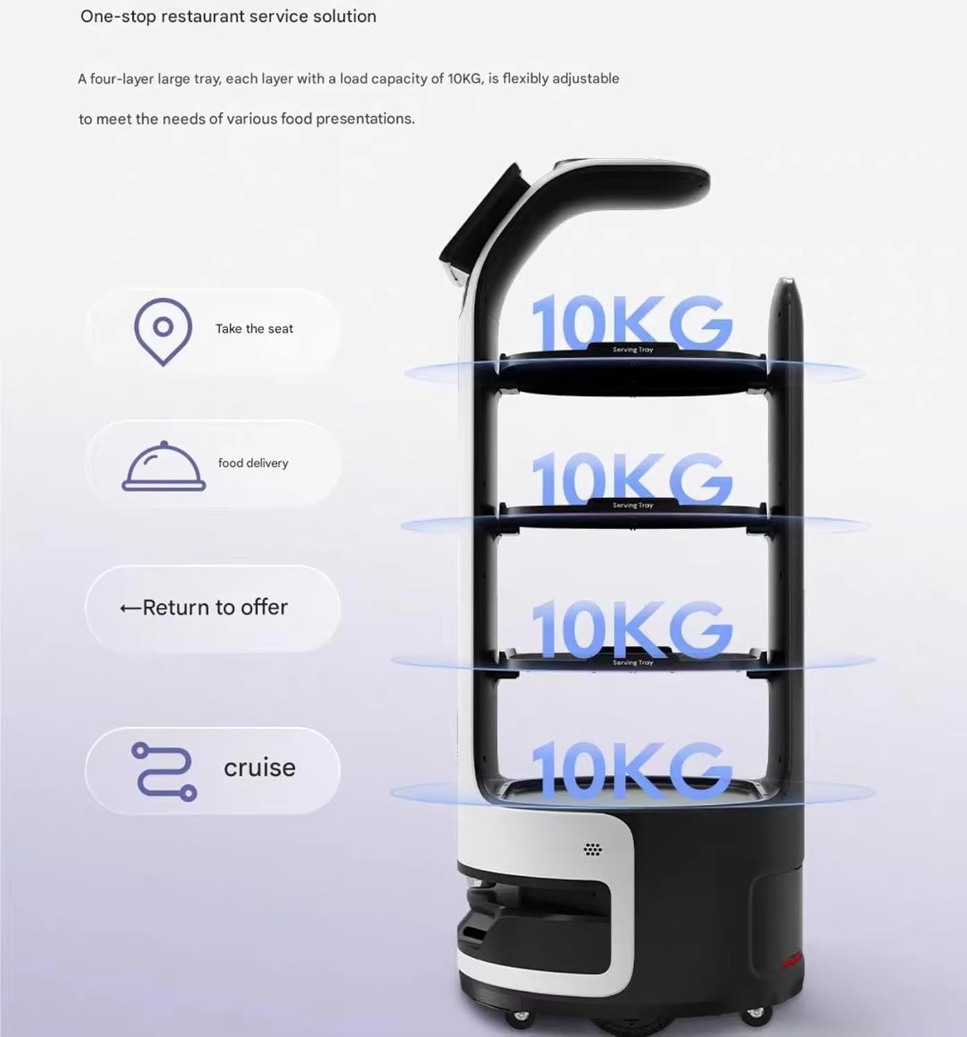 Autonomous Serving Robot for Hotel Room Service, APP Call Delivery, Guest Greeting & Guiding, Precision Positioning, Ultra-Long Endurance, Fleet Management