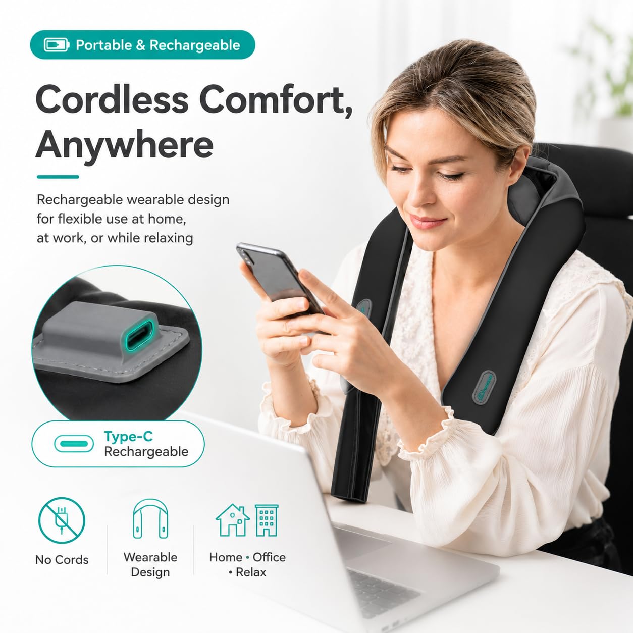 Snailax Cordless Neck Massager with Heat for Pain Relief Deep Tissue, 4D Kneading,Rechargeable Shiatsu Back Neck Massager for Neck, Shoulders Back，Gift for Father
