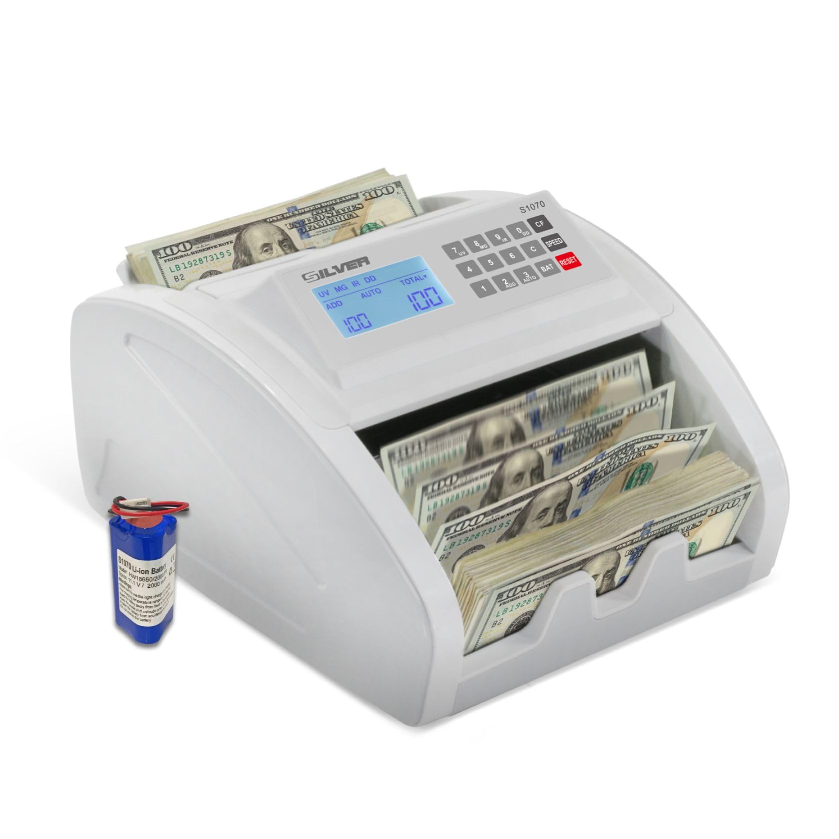 Money Counter Machine UV/MG/IR/DD/DBL/HLF/CHN Counterfeit Money Detection Bill Counter with LCD Display, S1070