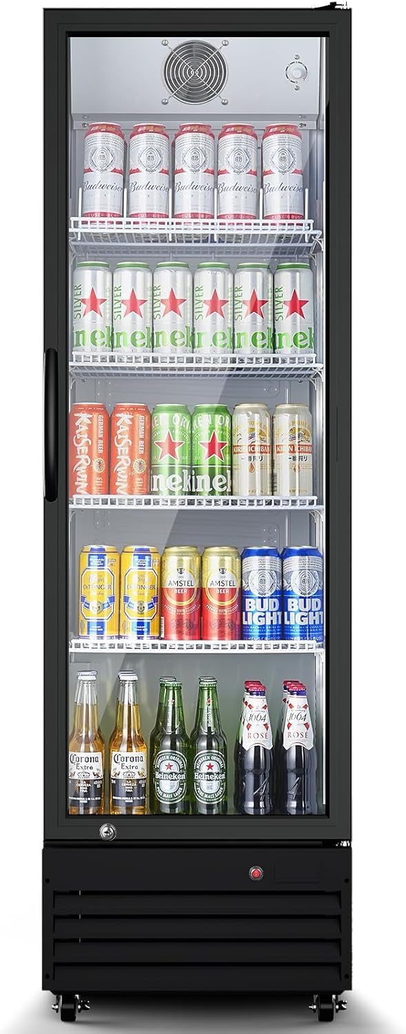BODEGACOOLER Commercial Beverage Refrigerator with Glass Door,12.5 Cu.Ft Display Merchandiser Drink Refrigerator,Upright Commercial Bar Fridge,Display Drink Cooler,Soft LED Light,Romovable Shelves