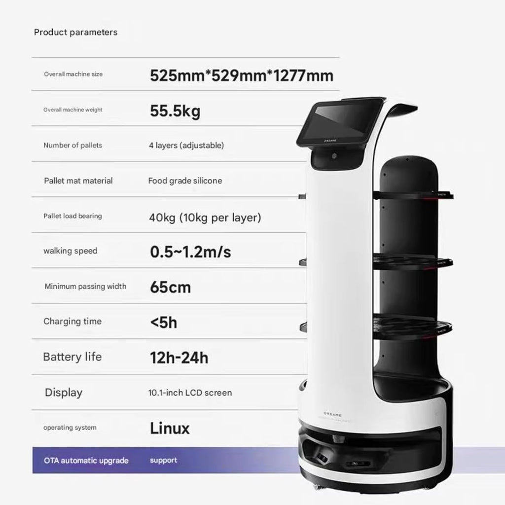 Autonomous Serving Robot for Hotel Room Service, APP Call Delivery, Guest Greeting & Guiding, Precision Positioning, Ultra-Long Endurance, Fleet Management