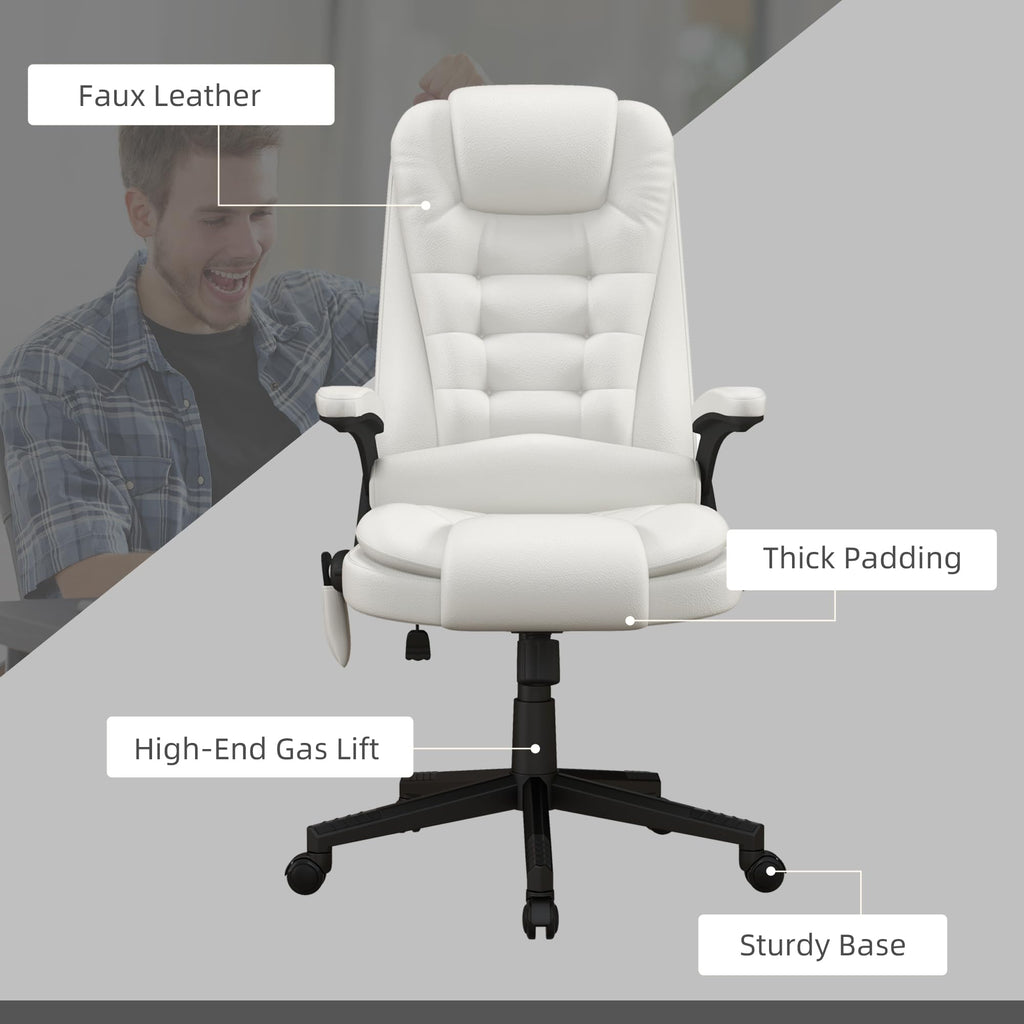 HOMCOM High Back Vibration Massage Office Chair with 6 Vibration Points, Heated Reclining PU Leather Computer Chair with Armrest and Remote, Brown