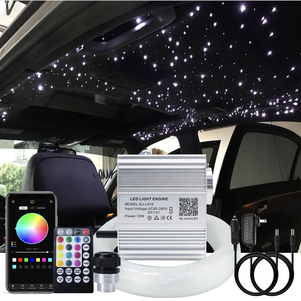 AKEPO Shooting Star+Twinkle Fiber Optic Lights Kit, Car Home Use Meteor APP Control Music Activated Star Ceiling Sky Light, RGBW Light Engine+Mixed Diameter Fibers 460pcs of 9.8ft/3m+Remote