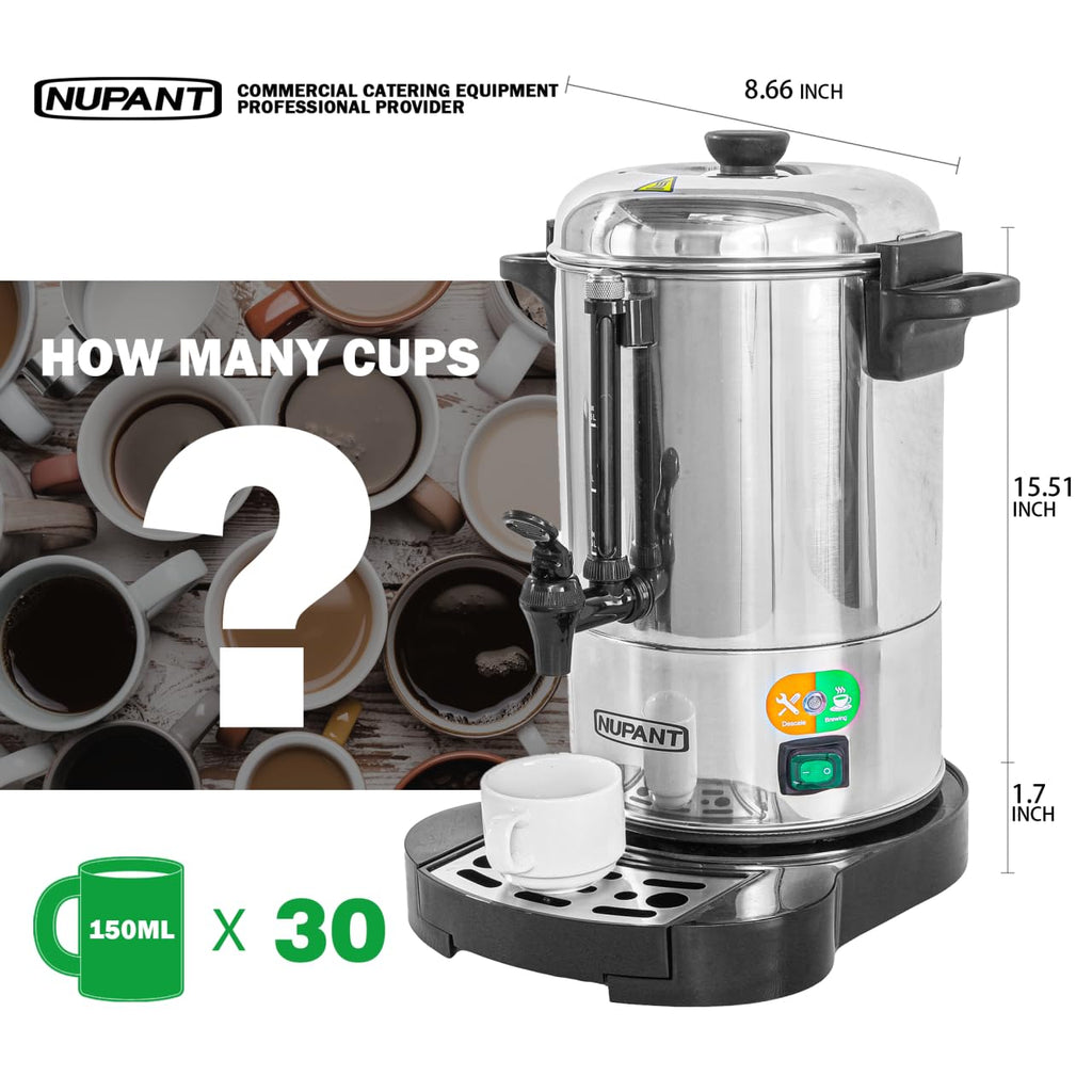 NUPANT Commercial Coffee Urn 100 Cup/15L Coffee Dispenser with Upgraded Percolator, Double Wall 304 Stainless Steel Hot Water Urn Beverage Dispenser, Keep Warm Large Coffee Maker for Catering Party