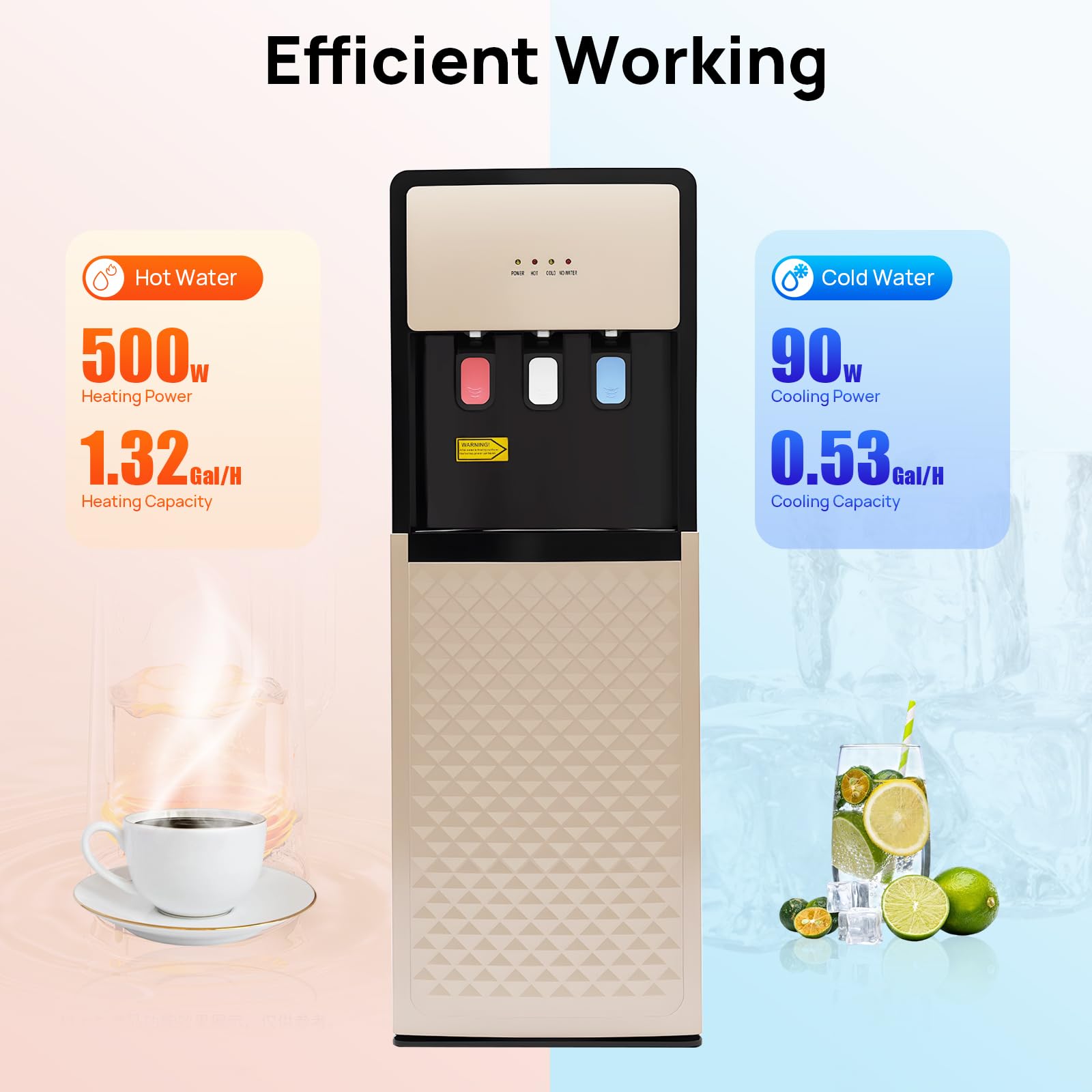 Bottom Loading Water Dispenser for 5 Gallon Bottles - Freestanding Water Cooler with 3 Temperature Hot, Cold & Room Spouts, Water Shortage Alert for Home Office & Gym