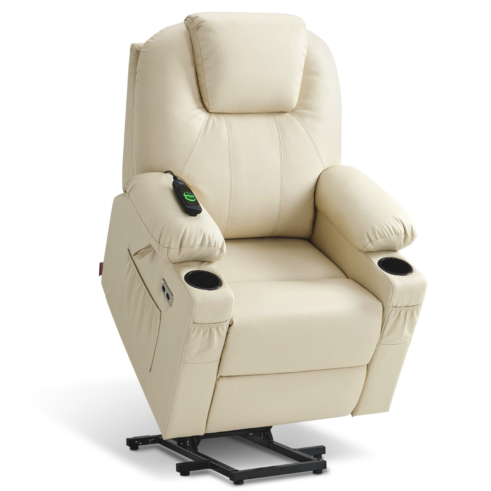 MCombo Electric Power Lift Recliner Chair Sofa with Massage and Heat for Elderly, 3 Positions, 2 Side Pockets, and Cup Holders, USB Ports, Faux Leather 7040 (Grey, Medium)
