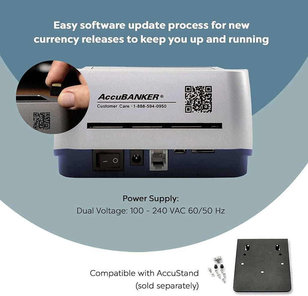 AccuBANKER D470 Quadscan 4-Way Orientation Counterfeit Bill Detector with UV, MG, IR, WM, Image, Length, Spectrum 7-Point Counterfeit Detection Methods - Optional Battery for Portable Use (No Battery)