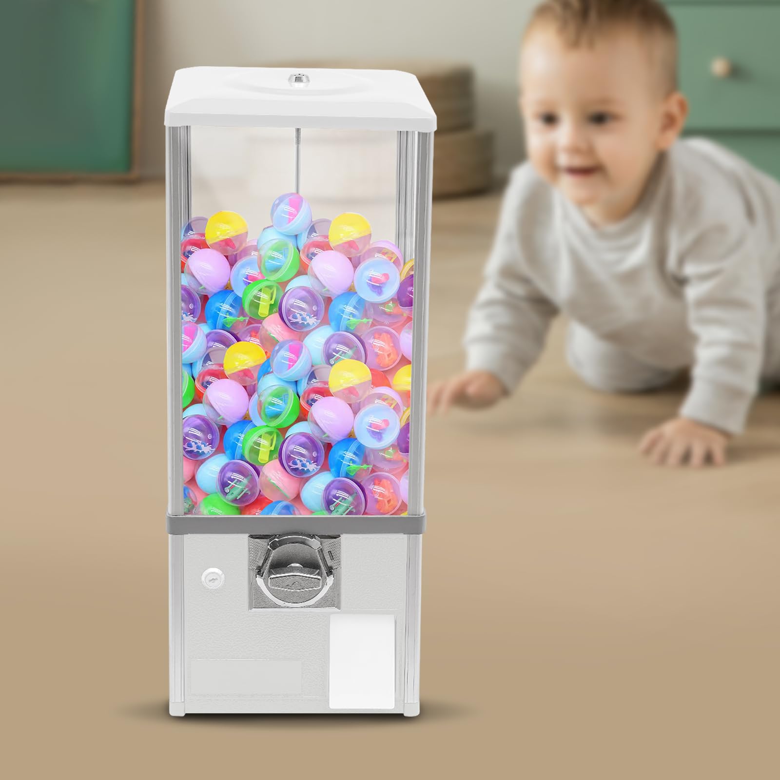 Commercial Candy Vending Machine, 4-Quarter Operated Toy Dispenser with Key Lock, 250-Capacity Capsule Vendor for Arcades Stores, 1.77-1.97in Toys (Black)