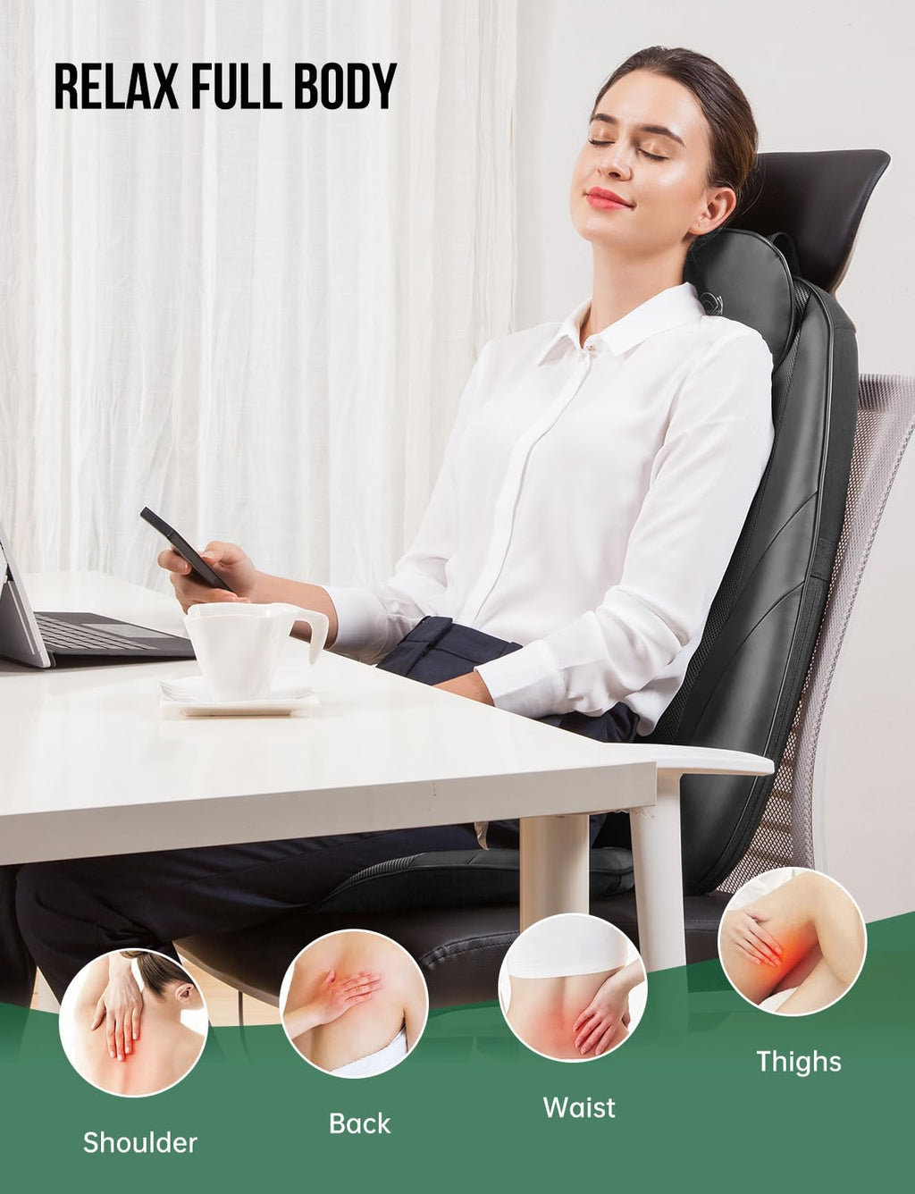 Snailax 2026 Upgraded Shiatsu Roller Back Massager with Heat Massage Chair Pad Kneading Back Massager for Pain Relief Deep Tissue Chair Massage Pad for Office Home Gift Fathers