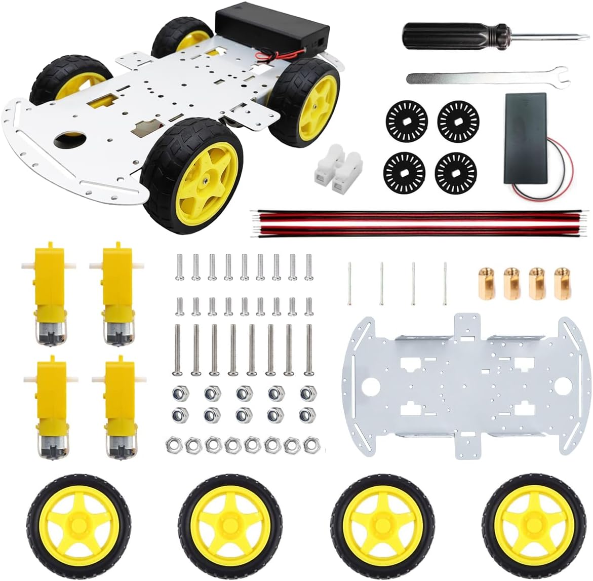 DIY Robot Smart Car Metal Chassis Kit 4WD Car Arduino Programming Kit with TT Motor Speed Encoder Learn Arduino/Microbit/Raspberry Pi for Adult Age 15+ (Unassembled)
