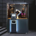 Automated Robotic Coffee Kiosk, Commercial Barista Machine with Touch Display, LED Lighting, Mobile Design