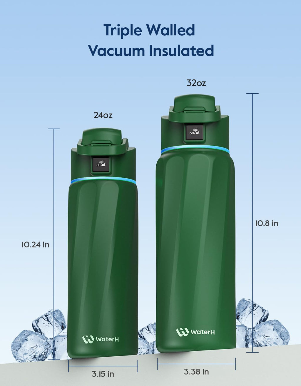 BOOST Smart Water Bottle that Reminds You to Drink, 24oz BPA-Free Stainless Steel Vacuum Insulated, Wide Mouth Water Tracker Bottle with APP for School, Gym, Office, Ideal for Father's Day