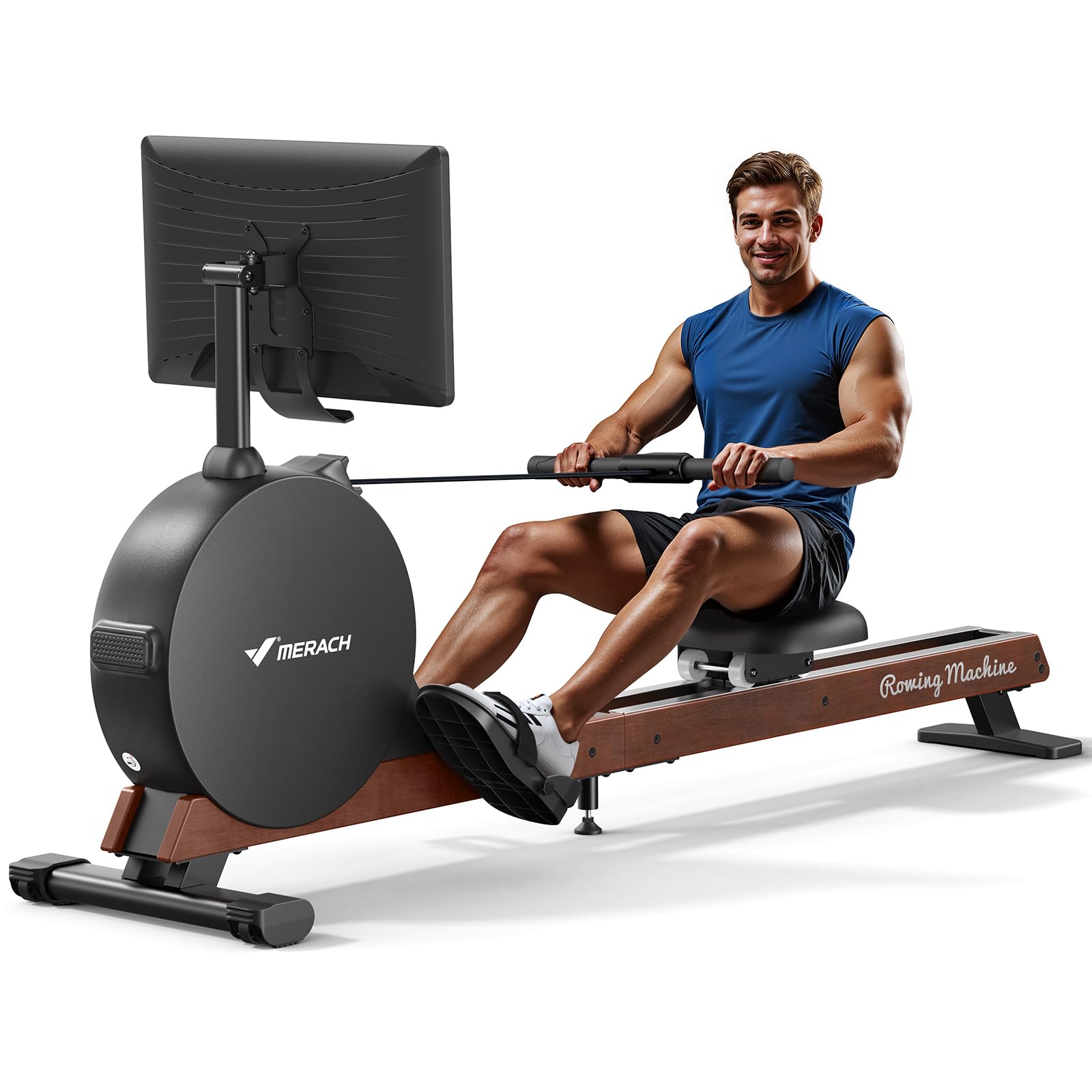 MERACH Pro-Grade Rowing Machines for Home, Smart Magnetic Rowing Machine with Self-Generation, Double Resistance and 400 LBS MAX Load, Wooden Tracks for Silent Sliding, MERACH App 1000+ Course & Games
