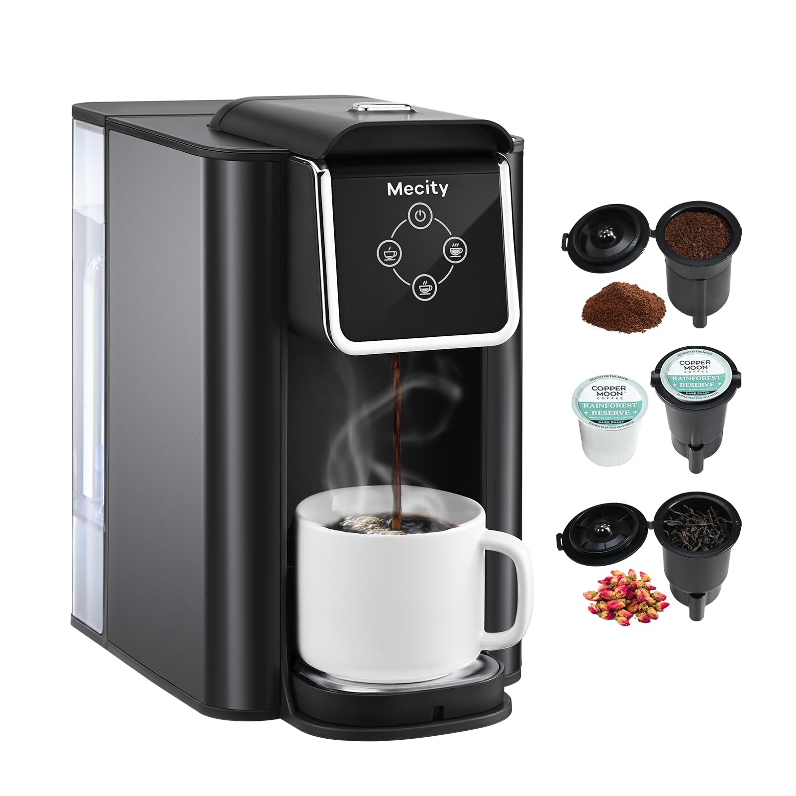 Mecity Pink Coffee Maker 3-in-1 Single Serve Coffee Machine, For Flat Bottom Coffee Capsule, Ground Coffee, 6 to 10 Ounce Cup, Removable 50 Oz Water Reservoir, 120V 1150W