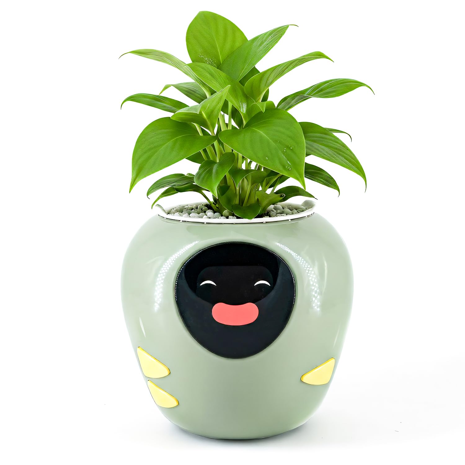 Plantbot Upgraded Large Smart Flower Pot Pet Planter Robot with Artificial Intelligence, Time Temperature Display, and Numerous Expressive Animations Based, for Indoor Decoration, Gifts (Yellow)