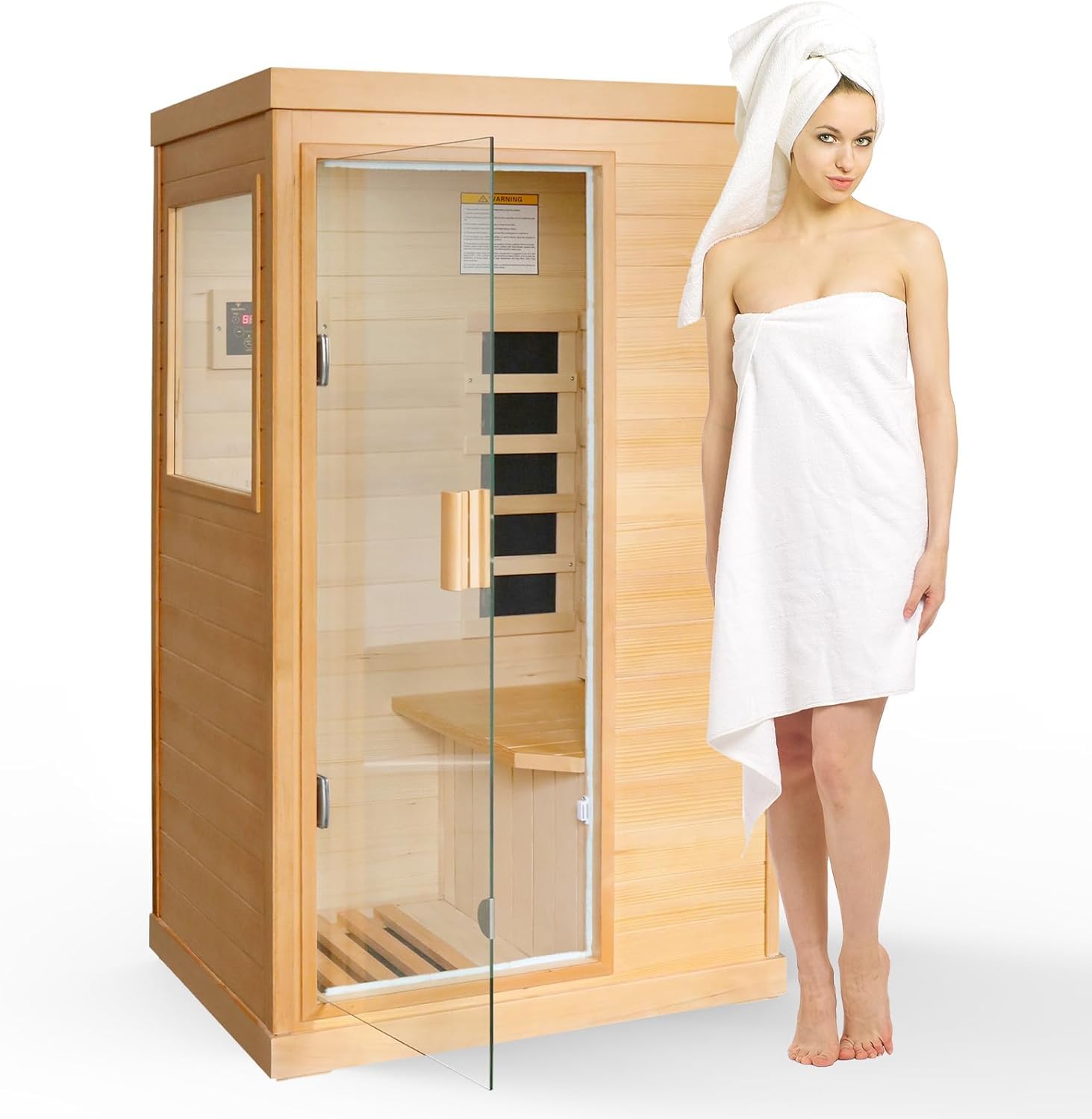 2 Person Infrared Sauna Far Infrared Sauna Room for Home Indoor 2000W Low-EMF Wood Dry Sauna with Full Starry Sky Lights Ceiling in 7 Color Speaker Fast Heating Easy Assembly- 47.3*41.3*74.8 IN