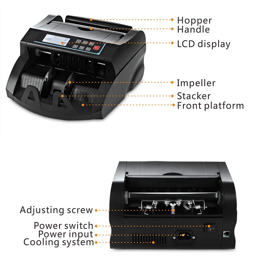 Money Counter Machine Count Value,UV/MG/MT/IR Counterfeit Detection Bill Counter,US Dollar only Cash Counter, Add+Value/Batch+Value Modes,Money Counting Machine with LCD Display (Black+Grey)