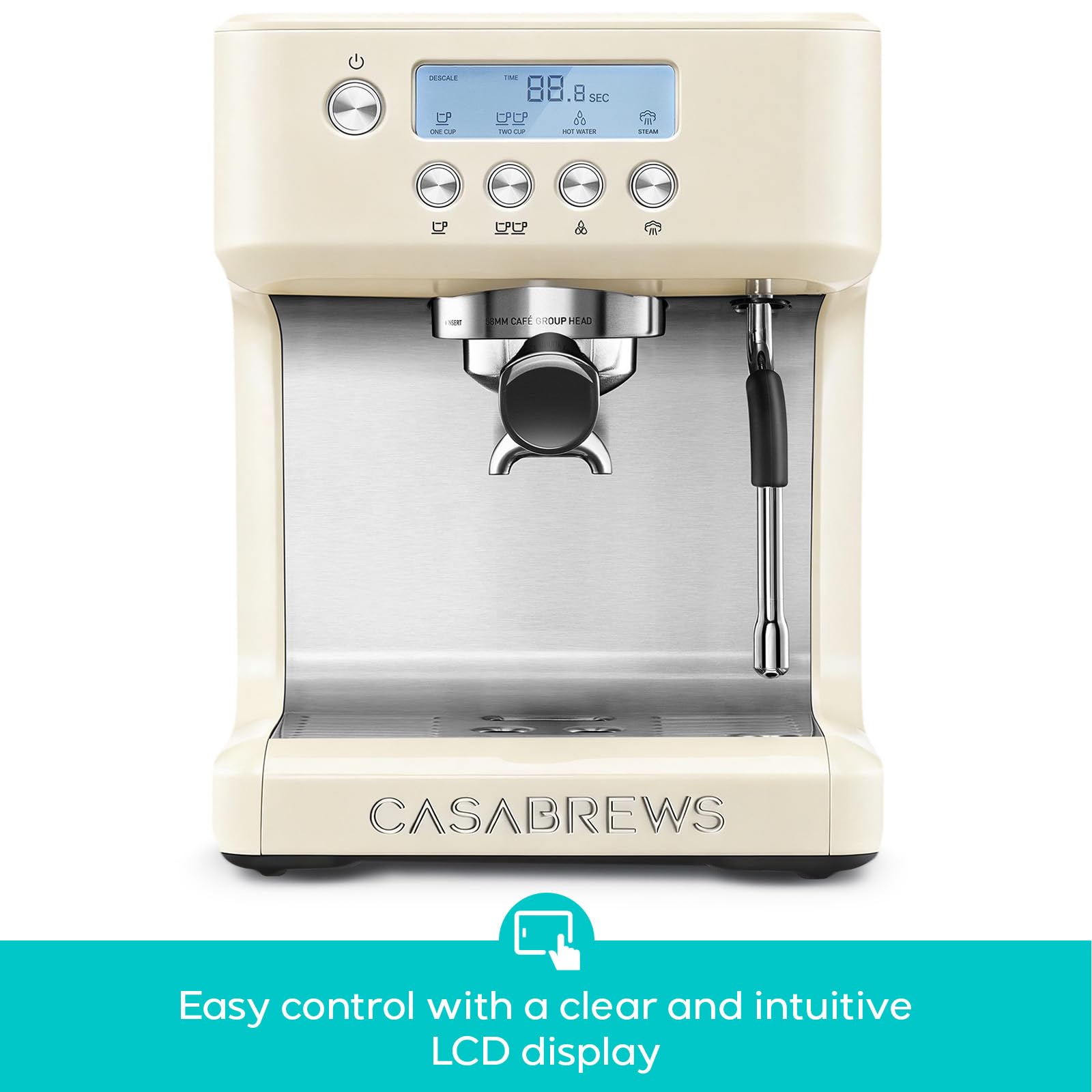 CASABREWS Ultra Espresso Machine with LCD Display, 20 Bar Espresso Maker with Powerful Milk Frother, Customizable Brewing Temperature, Barista-Level Latte and Cappuccino Machine for Home, Silver