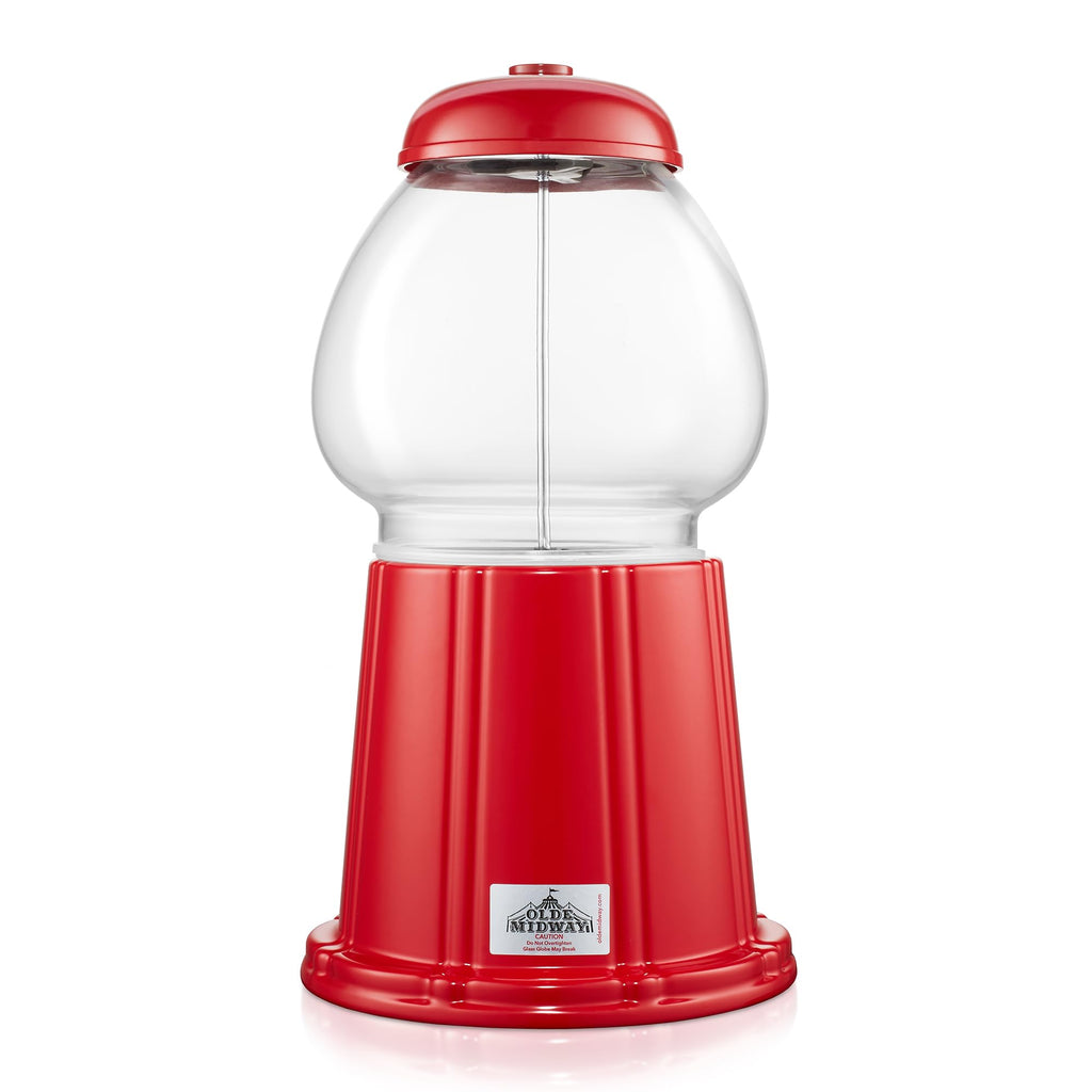 Olde Midway 15" Gumball Machine with Glass Globe and Metal Base - Red, Vintage-Style Bubble Gum Candy Dispenser